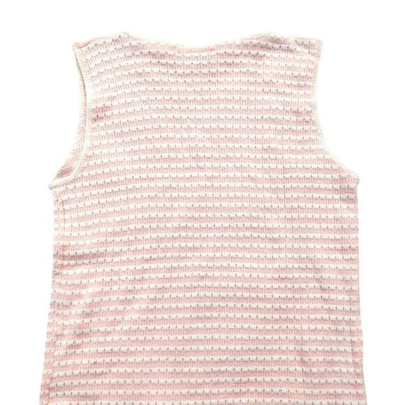 Vintage 1940s-1950s Pink White Stripe Sleeveless Knit Crewneck Sweater Top Vest - Picture 5 of 8
